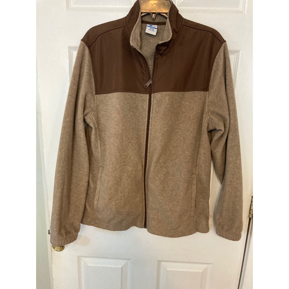 Columbia Mens Full Zip Fleece Jacket Brown Tan Two Tone Mock Neck Outerwear S